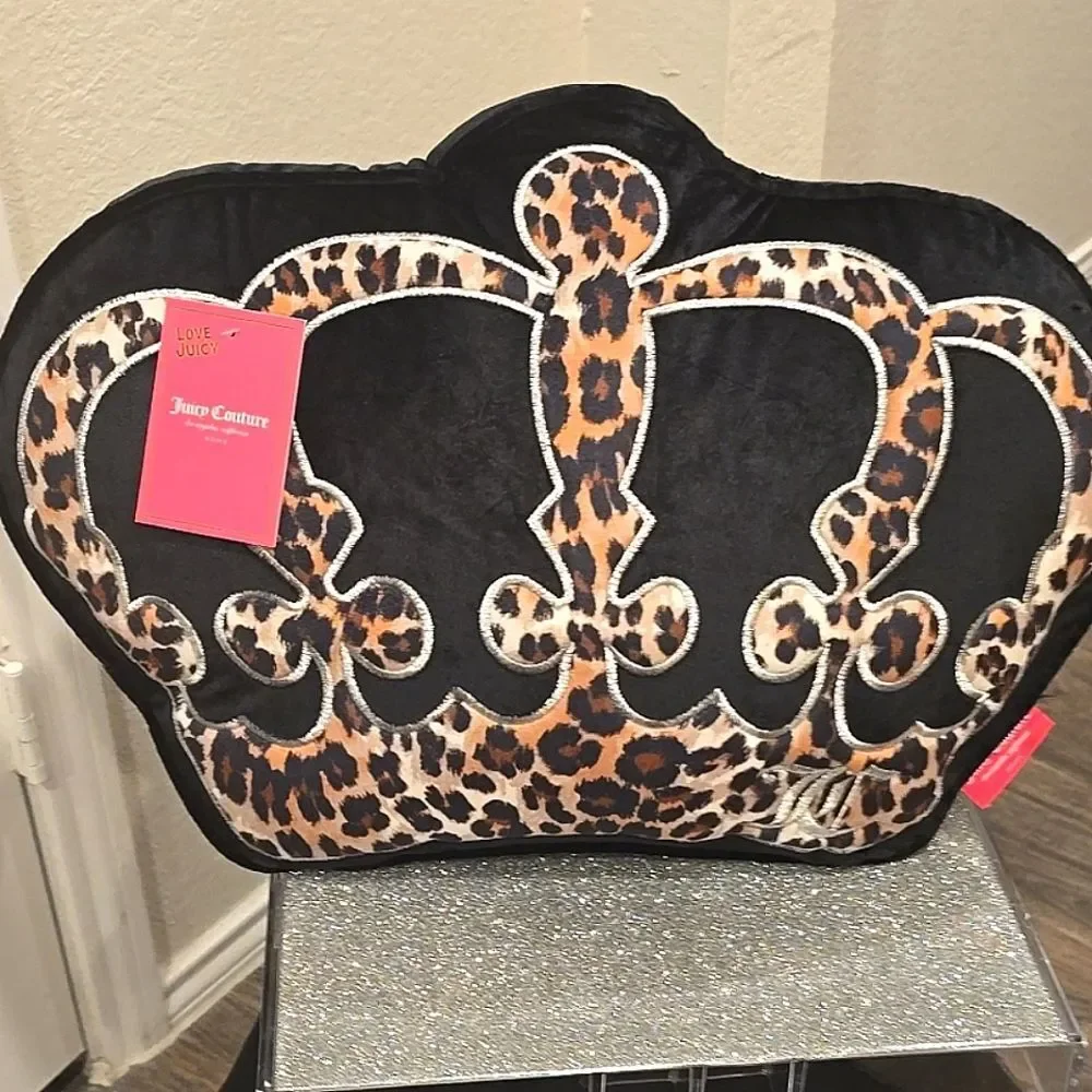 Juicy Couture Home Leopord Print Crown Decorative Accent Pillow